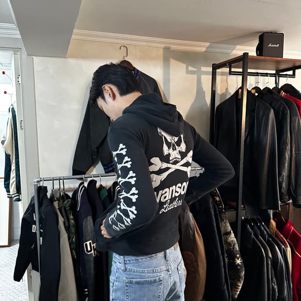 VANSON Leathers 스컬 풀집 후드집업