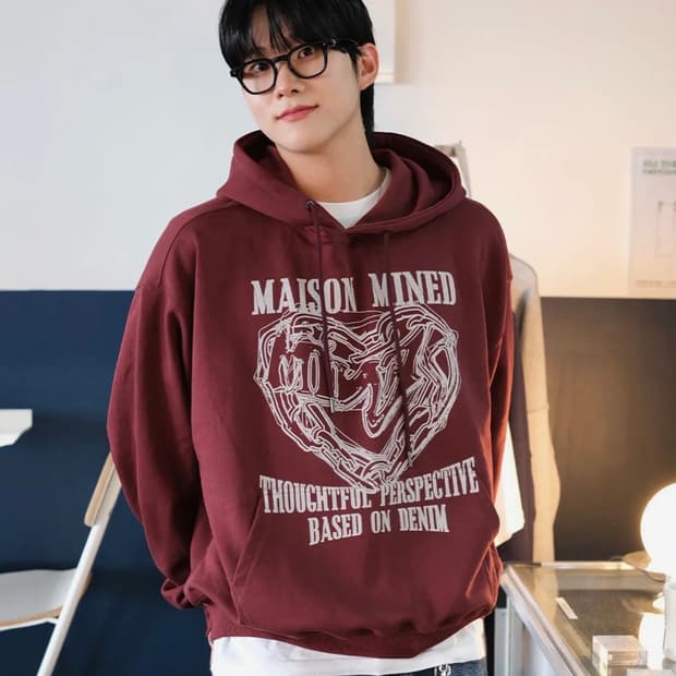 메종미네드 하트 후드 버건디 M