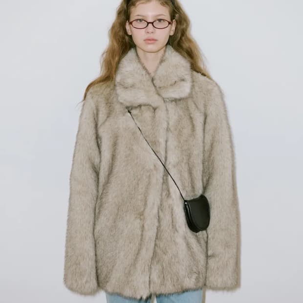 시눈 heavy mix fur jacket (ash brown)