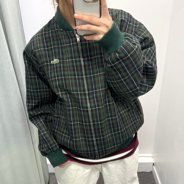 라코스테 그린 체크 리버시블 자켓