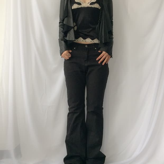 Drape point leather open jacket