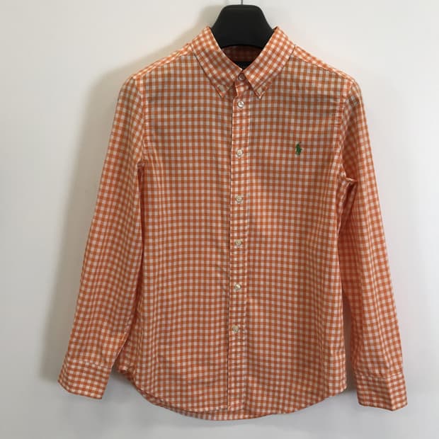 폴로 랄프로렌 오렌지 깅엄체크셔츠 [14-16,L 여성55]