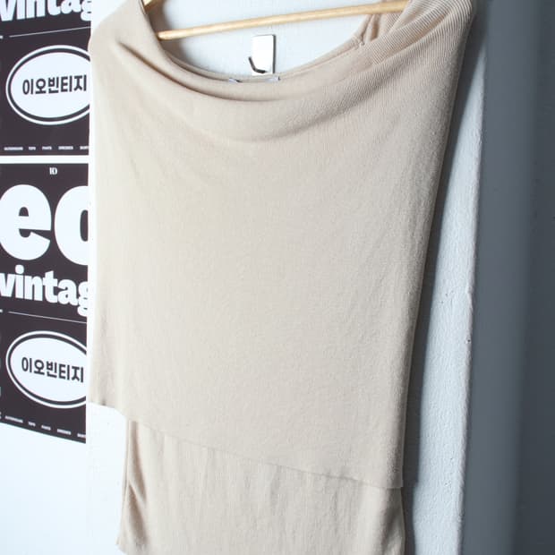 W(L-XL) 자라 반팔 티셔츠 니트 민소매 아이보리 놈코어-H34356