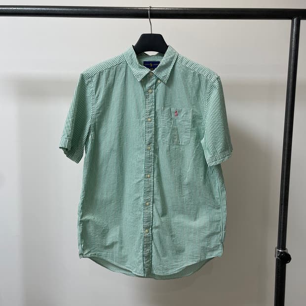 폴로 랄프로렌 그린 스트라이프 핑크 포니 반팔 셔츠