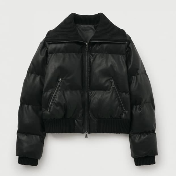 헬레네파리스 레더 리브드 칼라 웰론 점퍼