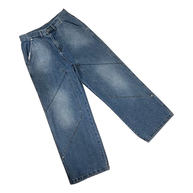 꼼파뇨 레이어 인디고블루 와이드 데님 팬츠 청바지 M