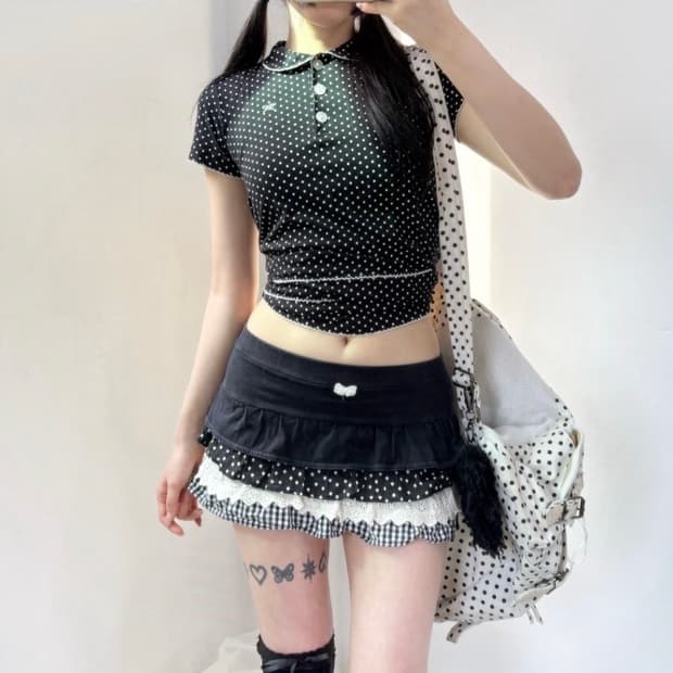 일브 캉캉 도트 큐롯 팬츠 스커트 빈티지리즈리사트랄라라깔히메갸루키치펑크