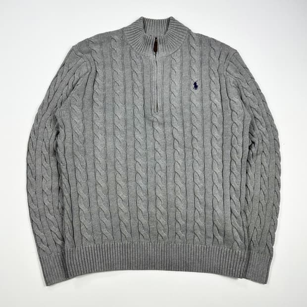 폴로 랄프로렌 클래식 반집업 케이블 니트 그레이 L