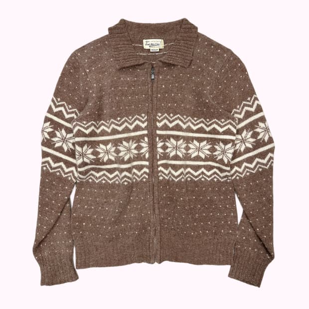 brown hairy wool knit zip-up