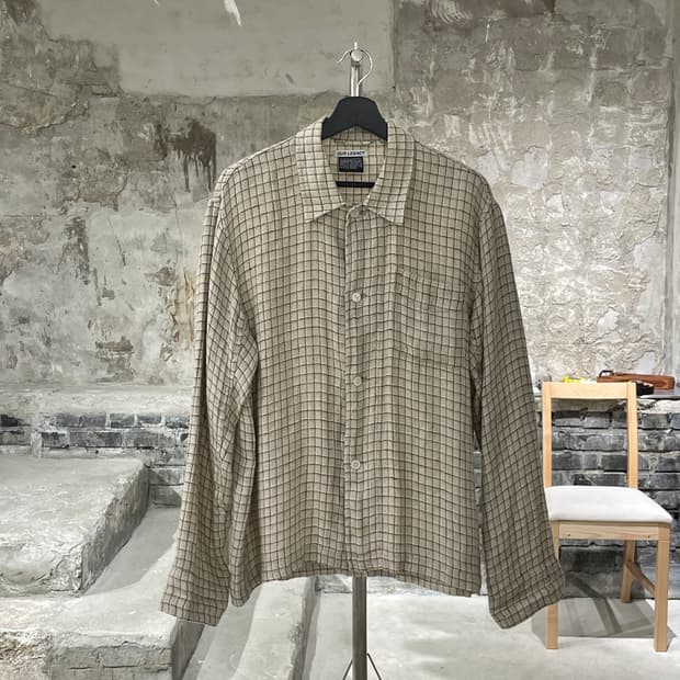 아워레가시 로우 포테이토 옐로우 체크 박스 린넨 셔츠