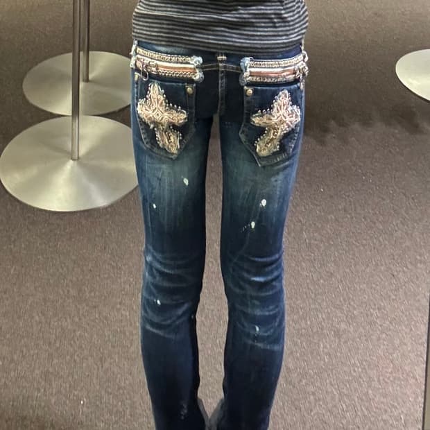 25)레드페퍼 빈티지 Y2K 십자가 패치 자수 로우라이즈 데님팬츠