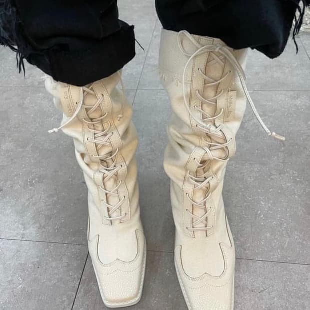 마뗑킴 프론트 레이스업 린넨 웨스턴 부츠