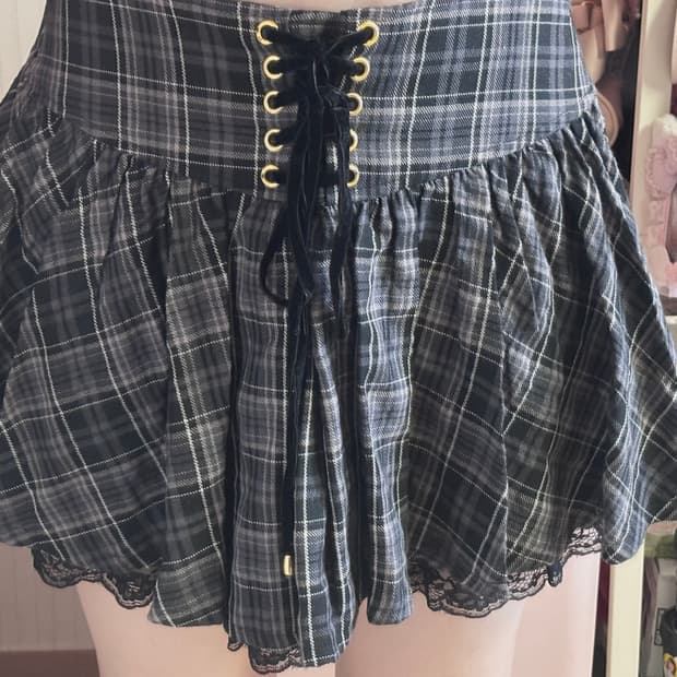 펜도라 pendora 지뢰계 양지뢰 체크 레이스 코르셋 스커트
