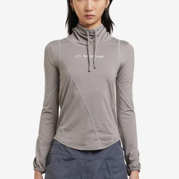 (W) 미스치프 드레이프드 터틀넥 탑 그레이