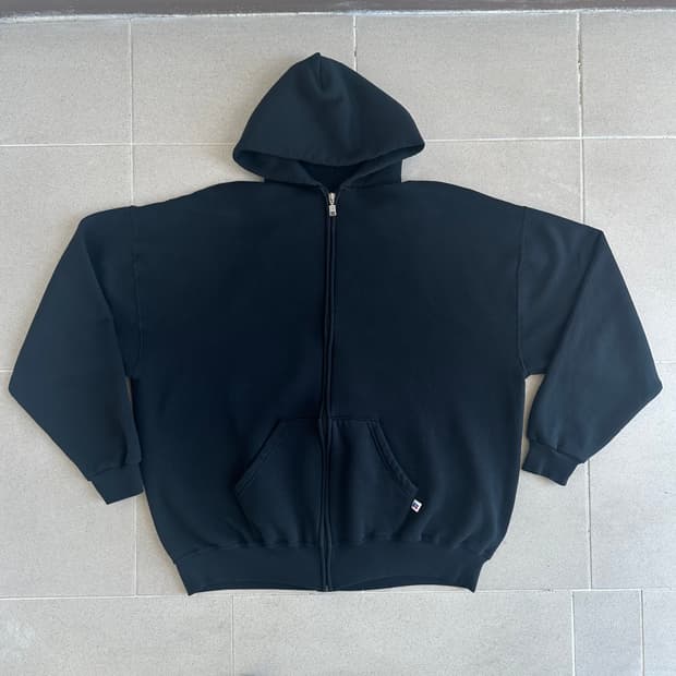 90s 빈티지 러셀 후드집업 블랙 XXL