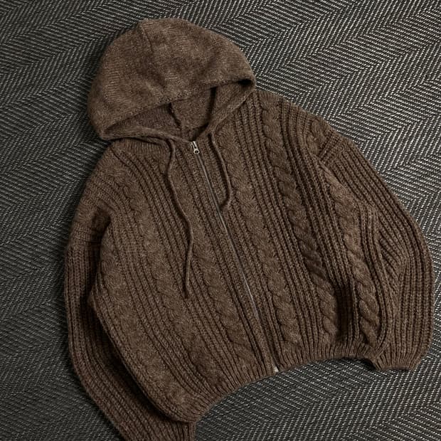 빈티지 후드 케이블 스웨터 자켓 브라운y 3263