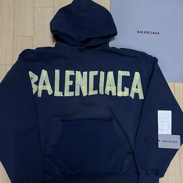 발렌시아가 테이프타입 후드 네이비 xs