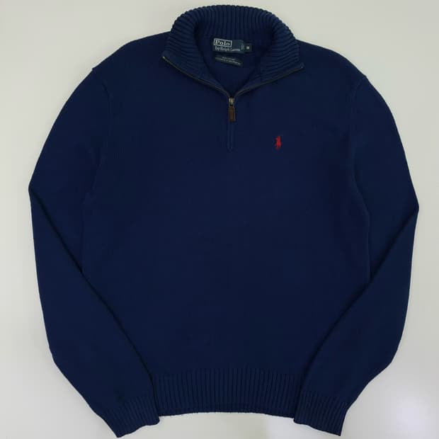 Polo  폴로 랄프로렌 코튼 블루 반집업니트