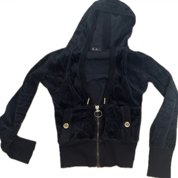 L.A. 벨벳 후드 집업 블랙