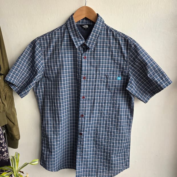 THE NORTH FACE / 블루 체크 반팔 셔츠