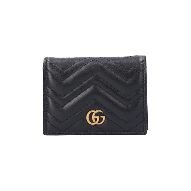 구찌 466492 GG 마몽 마틀라세 카드 지갑 레더 블랙