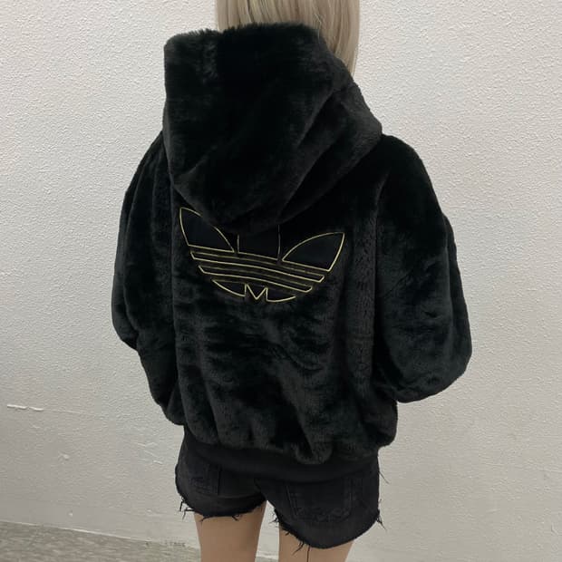 아디다스 파이어버드 골드포인트 블랙 퍼 후드자켓 L
