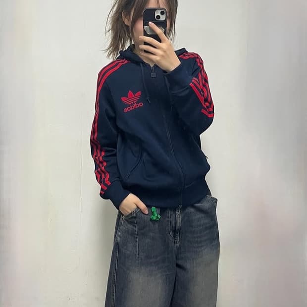 (택배무료) 아디다스 네이비 후드집업 M