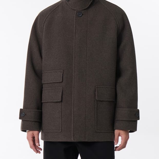 [2XL]울 블렌드 오버사이즈 하프 발마칸 코트 브라운