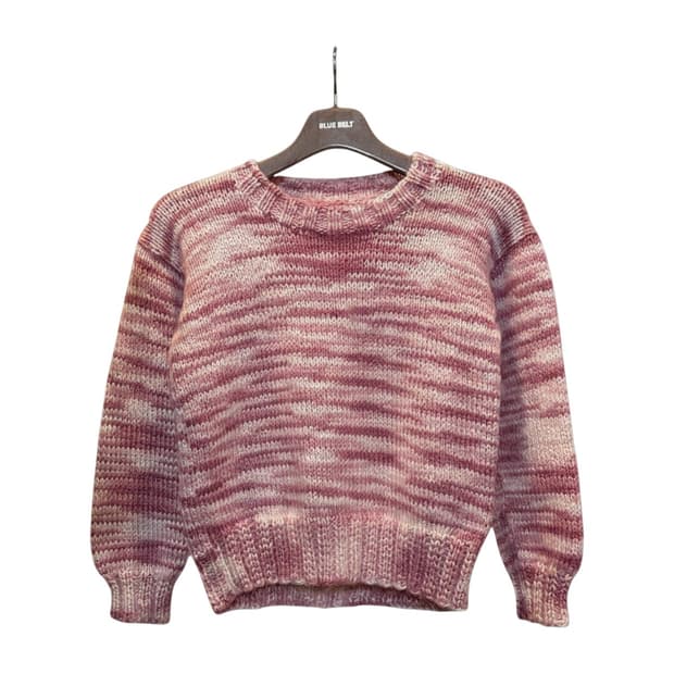 JPN VINTAGE 보카시 크롭 니트 라운드넥 믹스컬러 디테일 핑크