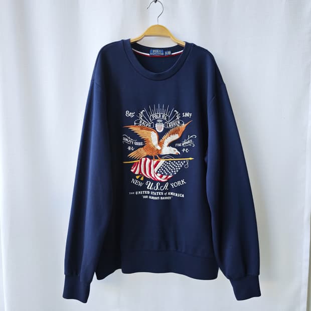 폴로 랄프로렌 USA 이글 자수 코튼모달 혼방 맨투맨 네이비 XL