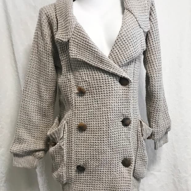 빈티지 니혼진 너드 더블 버튼 카라 니트 가디건