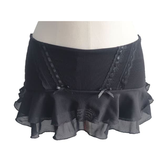 Garter frill skirt (black) / S SIZE