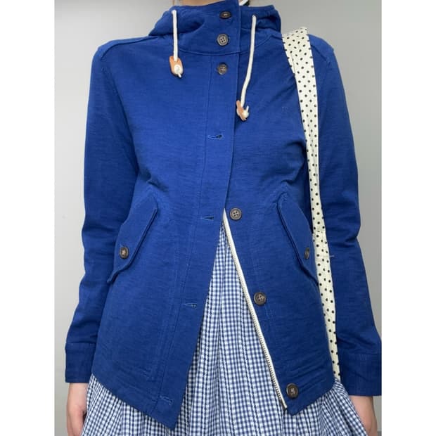 빈티지 블루 하이넥 후드집업 자켓