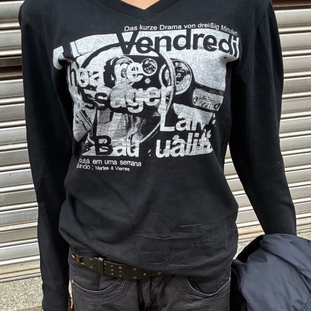 M)Japanese vintage 여성 v넥 프린팅 롱슬리브