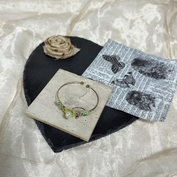 빈티지 나비 플라워 진주 오픈 팔찌