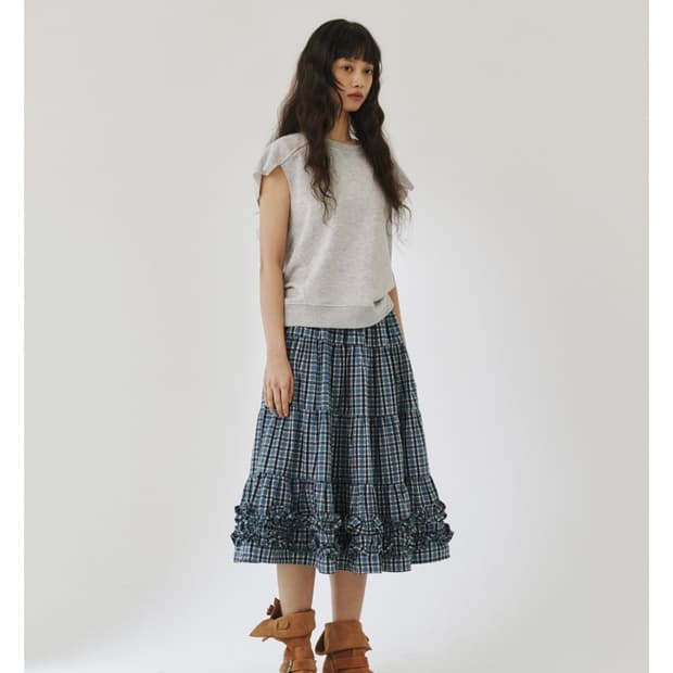 플리즈프로젝트 MIDDLE FRILL SKIRT, BLUE CHECK