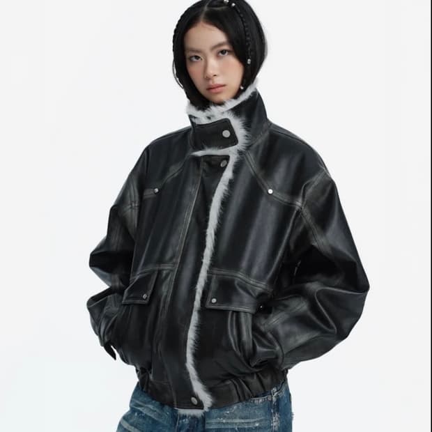 레프넥 워싱레더무스탕자켓그레이 