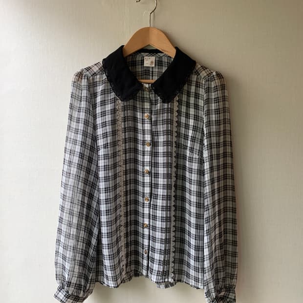 vintage check lace blouse