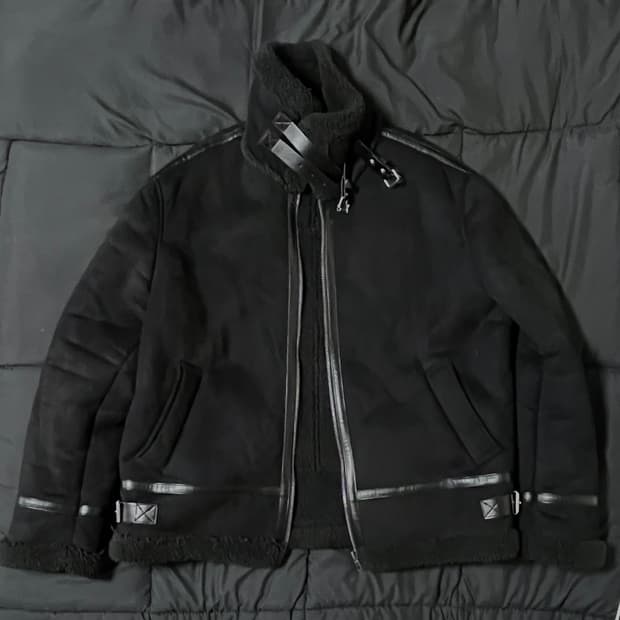 매스노운 레더 스트랩 스웨이드 무스탕 자켓 (Black) L