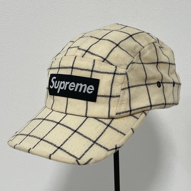 슈프림 2004 아이보리 체크 패턴 캠프캡 