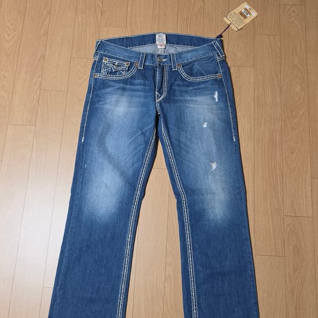 트루릴리젼 화이트 스티치 스트레이트 워싱 데님진 34