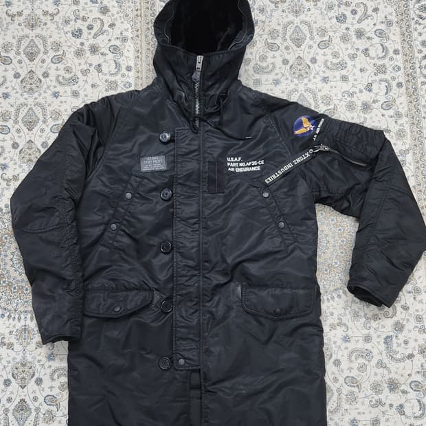 X TONZ 블랙 N3B 야상 후드 퍼 자켓 M