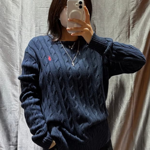 S 폴로랄프로렌 레드포니 케이블 네이비 니트