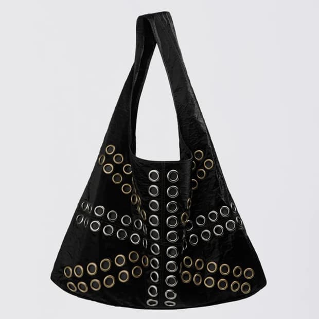스컬프터 Stud Metallic Hobo Bag Black
