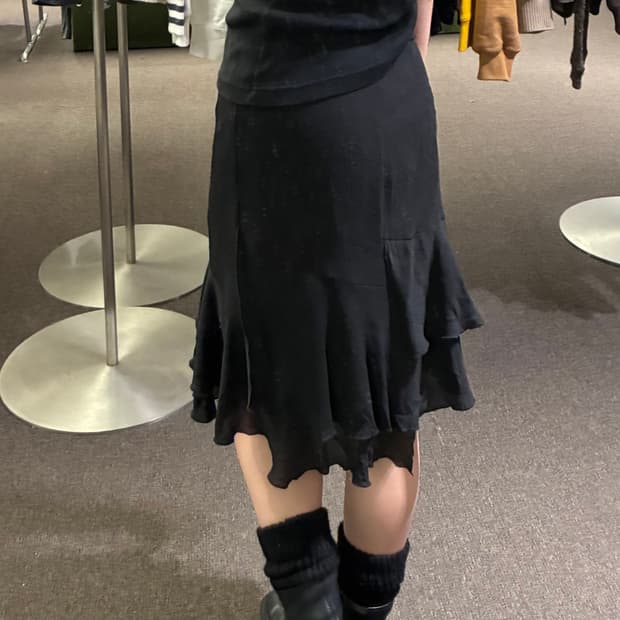 67-91)Japanese vintage 여성 언밸런스 프릴 미디 스커트