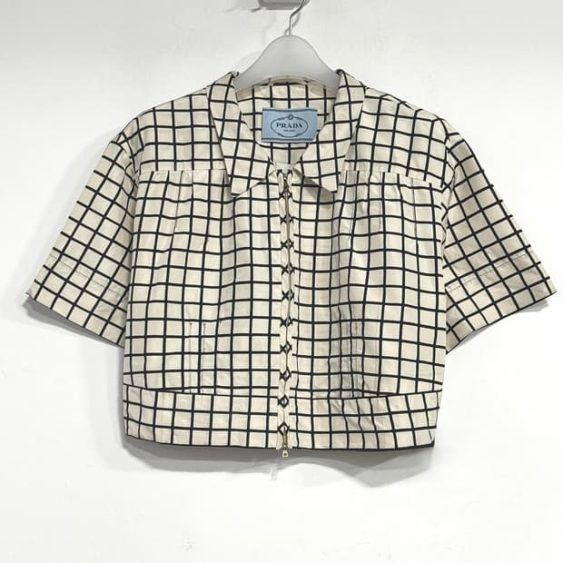 프라다 체크 크롭 셔츠 집업 자켓