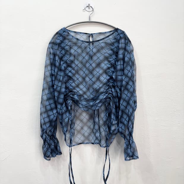 빈티지 시스루 체크 블라우스