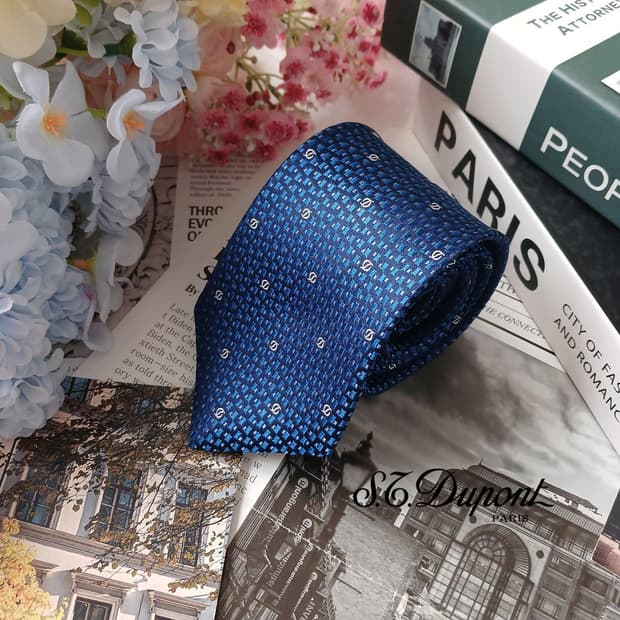 에스.티. 듀퐁 블루 로고 패턴 넥타이 8cm S~A+등급 e903
