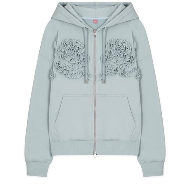 시눈 로즈 프릴 오버사이즈 후드집업 블루