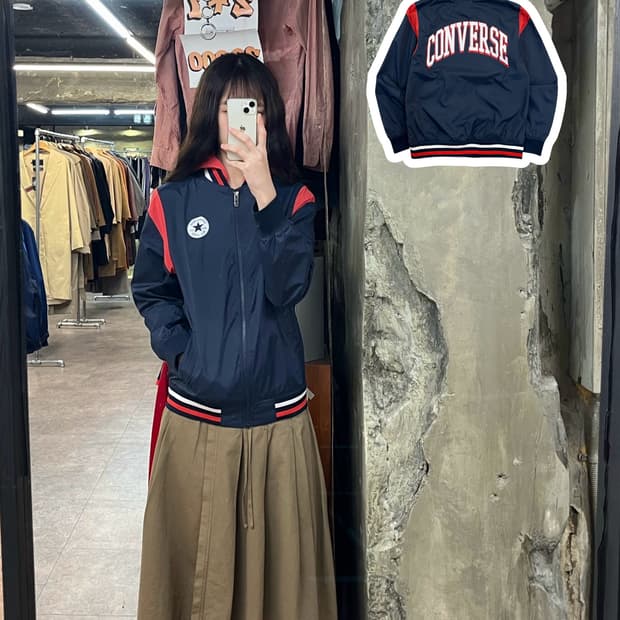 컨버스 배색 후드 바람막이 자켓 네이비 키즈 L #csz3059